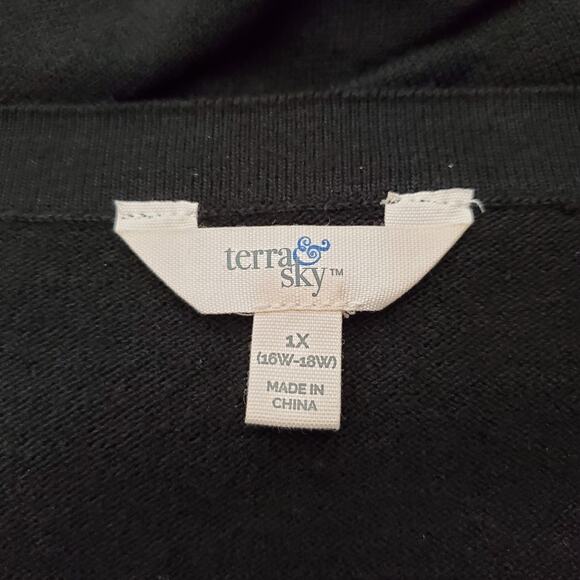 Terra & Sky Womens 1X=16W/18W Black Knit‎ Long Sleeve Sweater Pre-Owned - Picture 4 of 6